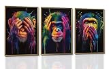 3Pcs Vibrant Colorful Monkey Wall Art Canvas Three Wise Monkeys Modern Abstract Graphic Art Posters Prints Pictures Paintings Wall Decor Home Decoration For Living Room Bedroom Office Unframed