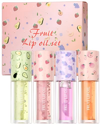 atnayo 4 Pcs Lip Gloss Sets for Teenage Girls and Women, Mini Cute Lip Oil Gift Set for Kids