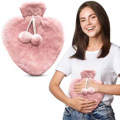 Image of Heart Shape Hot Water Bottle with Soft Cover 1000ml | Durable Hot Bags for Pain Relief Menstrual,Period Cramps | Ideal for Back & Neck Pain Relief - for Women, Seniors & Kids,1litres,(pink)