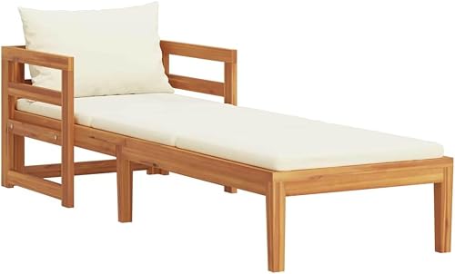 vidaXL Akazienholz Massiv Sonnenliege mit Cremeweißen Kissen Gartenliege Holzlie