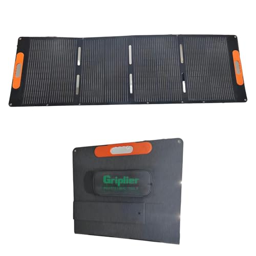 Griplier Portable Solar Panel for Power Station,RV Essentials,200W 25V ETFE Foldable Solar Charger with Solar Cable, High Efficiency IP67 Waterproof 4 Kickstands for Camping Outdoor