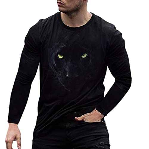 mothcattl T-shirt décontracté à manches longues pour homme - Coupe ajustée - Extensible - Style hip-hop - Motif panthère noire - Automne, Noir , XL Cover