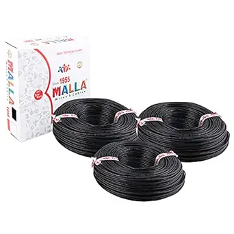 MALLA Copper Wire with Triple Layer PVC Coating, Single Core Flexible Electric Cable for Domestic & Industrial Connections (2.5 mm, 90m Long, Black, 3 Pcs)