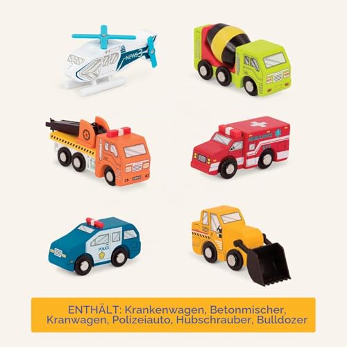 Battat - Holzfahrzeuge Set 1 - Holzautos für Kinder - 6-teiliges Spielzeug-Fahrzeug-Set - Mini-Rettungs- und Baufahrzeuge - Spielzeug-LKW… – Ansicht 5