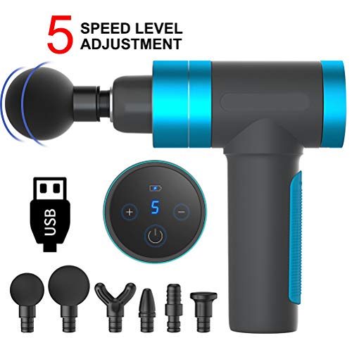 Preisvergleich Produktbild Massagepistole Deep Tissue Percussion Muskelmassagegerät zur Schmerzlinderung, tragbares elektrisches Hand-Körpermassagegerät, Sportbohrgerät, super leise, 5 Geschwindigkeitsstufen, 6 Köpfe, USB