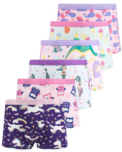 FLYISH DIRECT 6er Pack Mädchen Pantys Boxershorts, Mädchen Unterhosen aus 100% Baumwolle Unterwäsche, 110