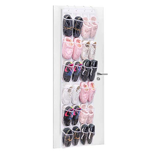MaidMAX Over The Door Hanging Shoe Organizer with 24 Clear Pockets and 4 Metal Hooks, 64 Inches High