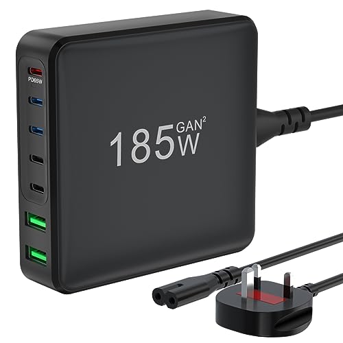 RUMIXI 185W USB C Charger,7 Port GaN Charger PD3.0 USB Multi Charger,USB C Fast Charger Type C Portable USB C Charging Station Compatible with iPhone, Samsung, MacBook Pro/Air, ipad Pro,Huawei