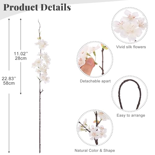 INXUGAO 12 PCS Faux Cherry Blossom Branches Decor 22.83 Inch Fake Artificial Cherry Flowers for Home Indoor Decoration Vase Arrangement Table Living Room Bedroom Spring Decor by INXUGAO - Used condition - Image 2