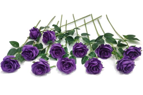 Laelfe 12 Pcs Large Purple Roses Artificial Flowers