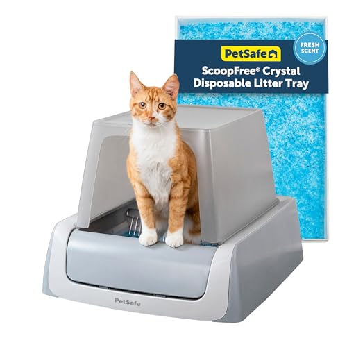 PetSafe Legacy ScoopFree Crystal Pro Self-Cleaning Automatic Cat Litter Box - Front-Entry Motion-Sensing Cat Box with Integrated Health Counter - Includes 1 Disposable Crystal Litter Tray