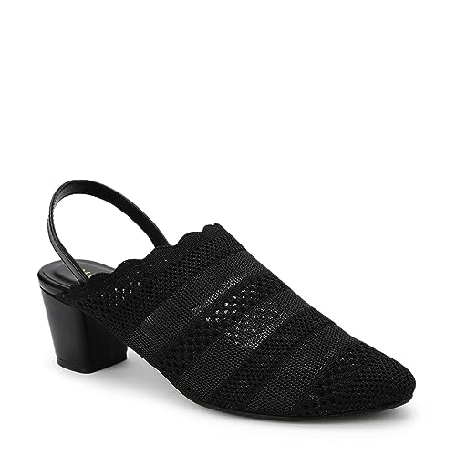 Image of Marc Loire Women's Knitted Round Toe Block Heel Mules for Casual and Formal Wear
