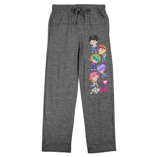 Kpop Demon Hunters Chibi Saja Boys Group Shot Adult Gray Heather Sleep Pajama Pants-Large