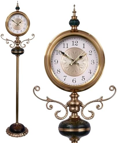 Vintage Metal Grandfather Floor Clock, Silent Non-Ticking Quartz, Battery Operated, Vertical Design for Living Room & Bedroom Home Decor