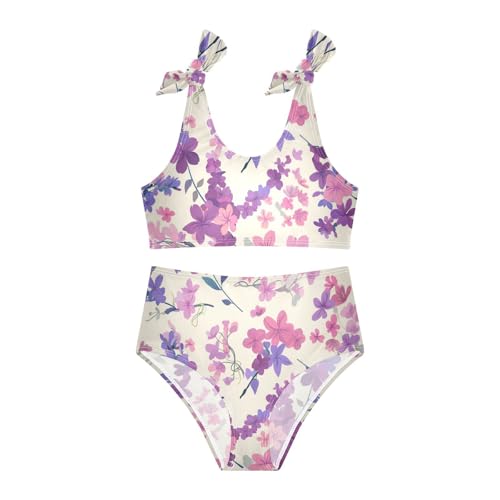 KLL Lilac and Pink Flowers Girl Two Piecing Bikini Sets Quick-Dry Swimsuit Swimwear Cute Shoulder Strap3