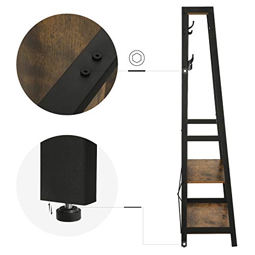 VASAGLE Industrial Coat Rack 2-Tiers, Clothing Garment Rack, Hall Tree, Storage Shelf with 9 Heavy Duty Hooks, for Living Room Bedroom ULGR13BX