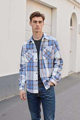 Cromoncent Men's Long Sleeve Thick Flannel Shirt Button Down Plaid Heavyweight Jacket4