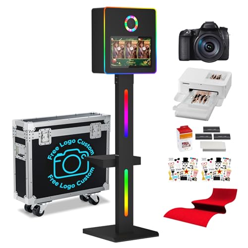 Magic Mirror Photo Booth with Camera & Printer,15.6' Interactive Touch Screen DSLR Photo Booth Machine,Built-in Mini PC, Remote App Control RGB Light for Weddings, Parties & Events (Black)