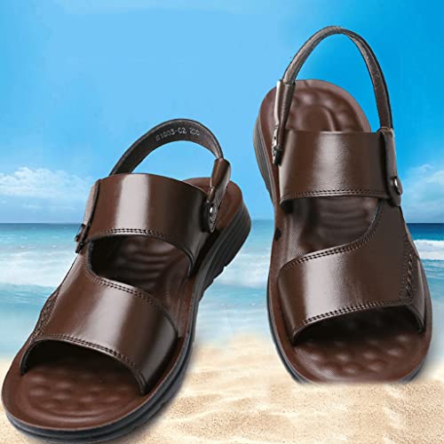 Men's Sandals and Slippers Men's Leather Sandals Adult Thick-Soled Beach Shoes Non-Slip -Toe Sandals(White-Patch Five-Pointed star4,43 Code)2