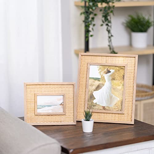 Rattan Picture Frame Set - 2-Piece Boho Picture Frame - Wicker Photo Frames 4X6 And 8X10 - Natural Materials, Strong Construction - Rustic Desk, Table, Wall Picture Frames - Cute Family, Friend Gift #TOP7