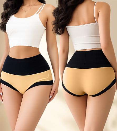 Image of Eiggam Underwear for Women Cotton High Waist Panties Full Coverage Briefs Soft Strech Ladies Breathable Panties-Multi Pack