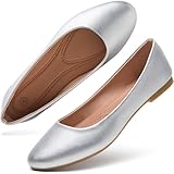 hash bubbie Women's Flats Shoes Ballet Flats Dress Shoes Comfortable PU Leather Slip on Shoes for Women（Silver.US7）
