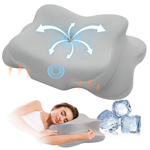 Cervical Pillow for Neck Pain Relief, Cooling Contour Memory Foam Pillows Support Odorless Ergonomic Neck Pillow Adjustable Orthopedic Bed Pillow for Side Back Stomach Sleeper with Pillowcase，Grey