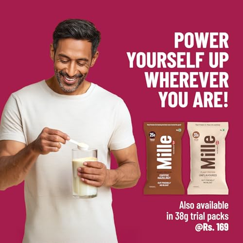 Image of Mille Plant Protein | 31g Protein /Scoop | Unflavoured Trial Pack of 3 | Made with Fermented Yeast Protein Powder | No Bloat Vegan Heat-Stable | Has All 9 Essential Amino Acids | Mixes into Any Dish | 38g Trial Pack x 3