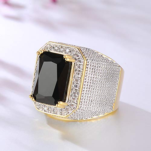 S925 Sterling Silver Men's Ring Engagement Ring 14K Gold Plated Promise CZ Ring Diamond Ring Hip Hop Gold Domineering Square Sapphire Black Gem AAAA Anniversary Men's Ring Wedding Ring 5233