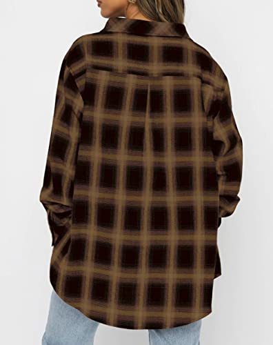 Image of Lacozy Womens Buffalo Plaid Flannel Shirt Long Sleeve Collar Button Down Blouses Tops