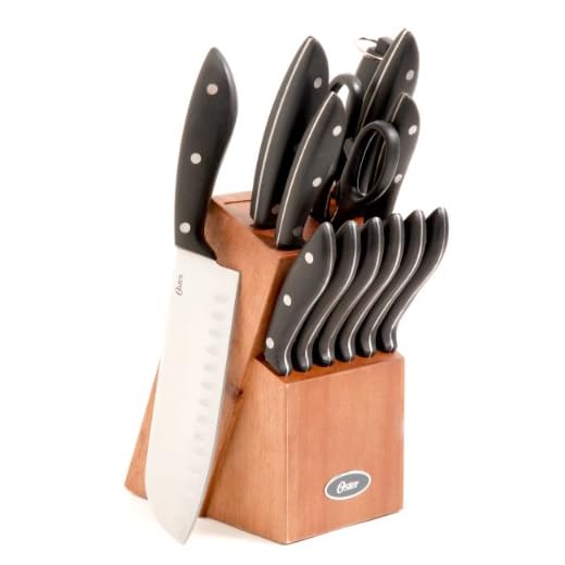 Oster Huxford Conjunto de 14 peças de talheres de aço inoxidável de mogno, preto