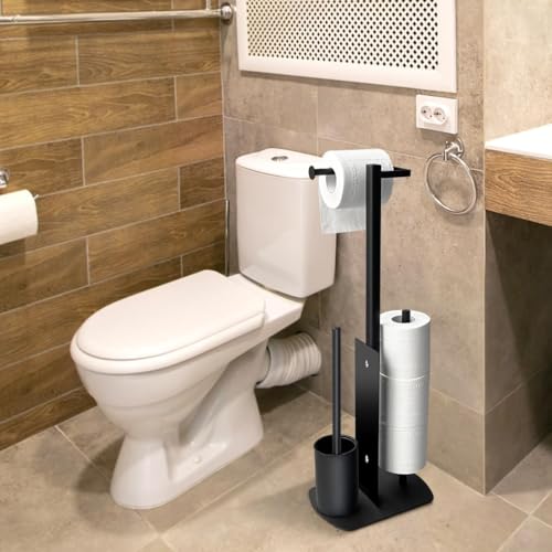 Edelstahl Klopapierhalter Stehend mit Klobürste, Toilettenpapierhalter mit WC Bürste Stand WC Garnitur für Toilettenpapier & Toilettenbürste