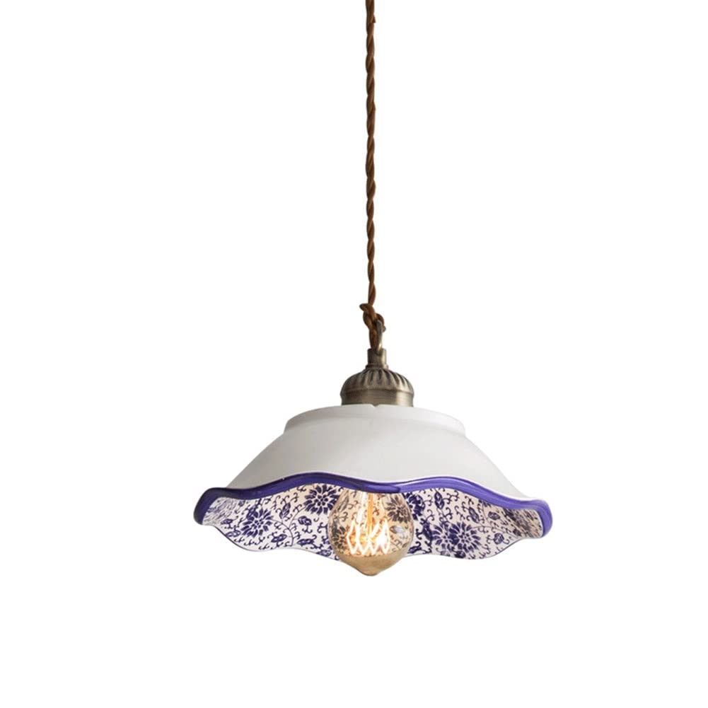 Lustre en céramique bleu et blanc 25x16cm avec suspension réglable
