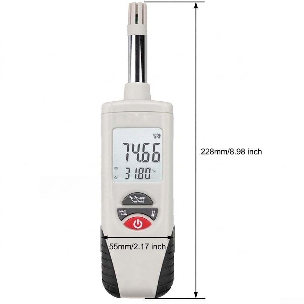 Termómetro higrómetro digital HT-350 con soporte de pared, medición de | Temperatura humedad punto de rocío temperatura de bola húmeda, precisión ±2%, °C/°F conmutable, para invernadero de oficina