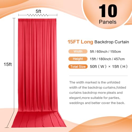Cortinas Telón Fondo 50ft x 15ft Rojo 10 Paneles miniatura 2