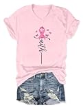 Women's Breast Cancer Awareness Shirts for Women in October We Wear Pink T-Shirt Halloween Ghost Graphic Ribbon Tees(Small,Light Pink-1)