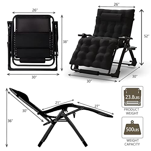 Soliles Oversized Xxl 30 In Zero Gravity Chair, Reclining Lounge Chair With Removable Cushion & Tray For Indoor And Outdoor, Ergonomic Patio Recliner Folding Reclining Chair #TOP2
