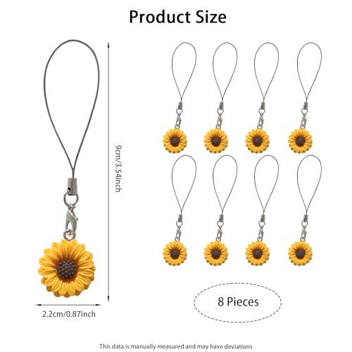 Image of 8 Pieces Phone Charms, Sunflower Charms for Phone Case, Cute Bag Charms for Handbags, Phone Accessories for Girls, Mobile Keychain, Aesthetic Keychains for Women