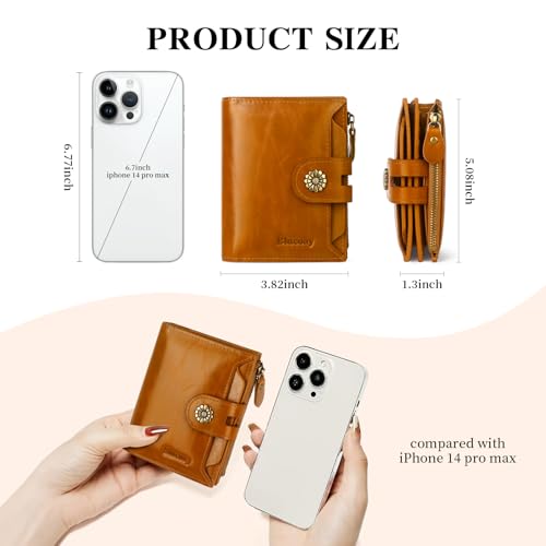 Image of Leather Wallet Women,RFID Blocking Womens Wallet Bifold Compact Card Holder Small Wallet for Women with Removable ID Window LightBrown