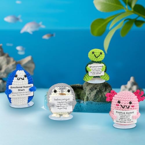 SZMDLX 4Pcs Positive Crochet Penguin Set, Handmade Pocket Hug Emotional Support Gift Dolls Stress Relief Anxiety, Positive Penguin,Shark,Axolotl,Turtle Gifts for Women, Men,Teacher, Colleagues - Image 4