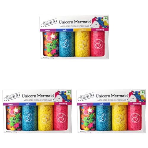 Image of Serapheena Sugar Sprinkles - Unicorn Mermaid, 100g | Cakes and Cupcakes Decoration Kit (Pack of 3)