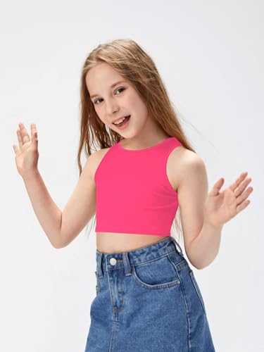 Image of OYOANGLE Girl's Casual Solid Sleeveless Round Neck Slim Fit Basic Crop Tank Top