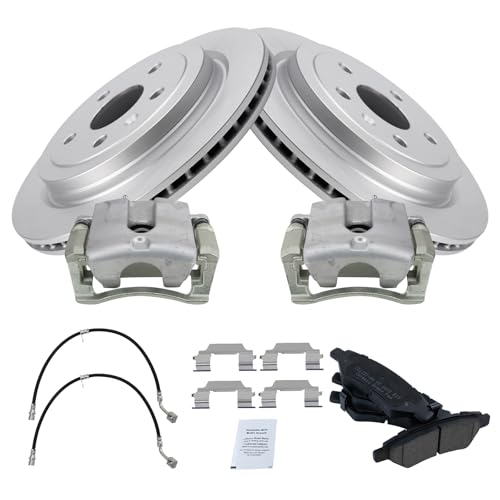 Image of TRQ Rear Brake Pad and Rotor Set Ceramic G Coated Rotors Calipers Compatible with 2010-2015 Chevrolet Camaro