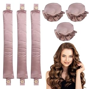 Rulos Sin Calor Lazy Curler Set, 6 Pcs Rizador De Seda Sin Calor para Cabello Con Sombrero De Satén,Rizos Sin Calor, Rizador De Pelo Sin Calor, para DIY Styling para Pelo Corto Y Largo (Marrón)