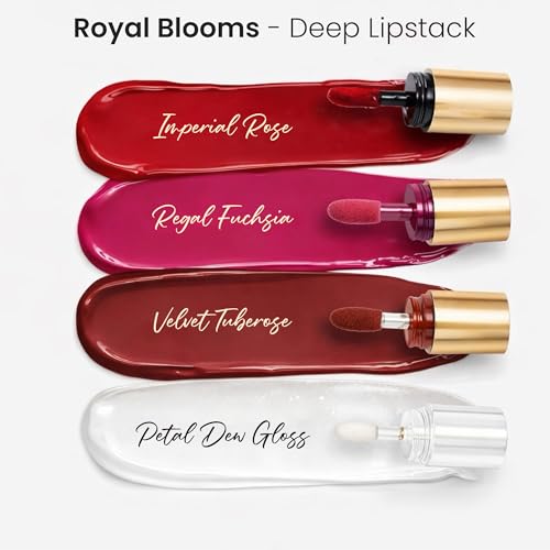 Image of Parul Garg Beauty Royal Bloom 4-in-1 Bold Shades Liquid Lipstick Stack with Gloss | Matte, Transfer-Proof, Lightweight | Travel Friendly Stackable Lipsticks for Women | Made for Indian Skin Tones
