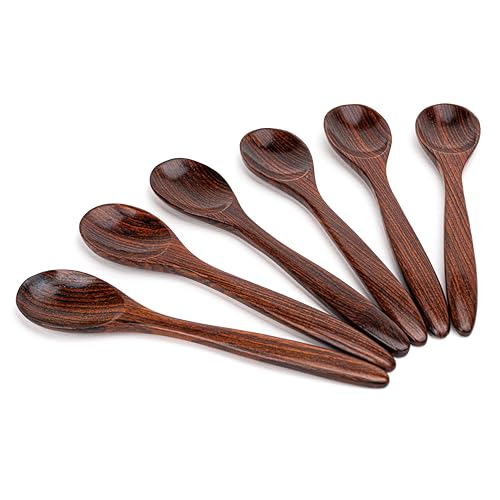Displayex India Premium Rosewood Small Wooden Spoons for Eating, Stirring & Cooking - Wooden Honey Spoon Set for Tea - Perfect for Honey, Tea, Coffee, Spices - Wooden Soup Spoon (Set of 6)