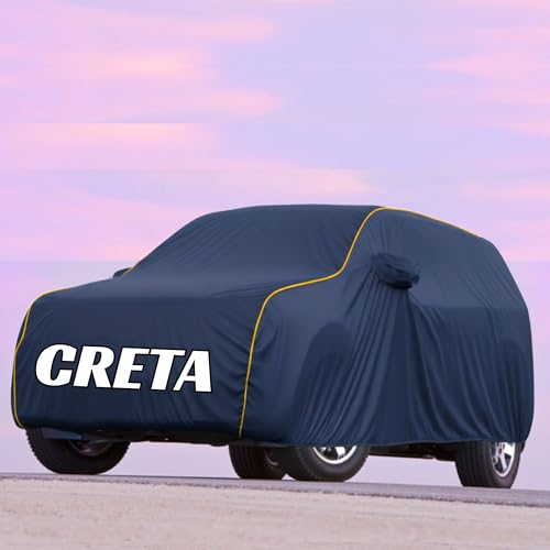 Image of Kayme UltraShield All Weather Premium Creta Car Cover 6-Layer Waterproof Fabric, UV & Heat Reflective - Rain, Sun & Dust & Bird‐Dropping Resistant, Indoor /Outdoor Full Body Protection - Blue