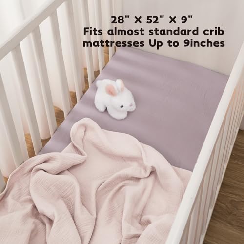Susurration Muslin Crib Sheets 2Pack 100% Cotton Soft&Breathable Nursery Sheet 28X52Inch Baby Fitted Bed Sheets For Standard Crib Mattress&Toddler Bed Mattress thumb #4