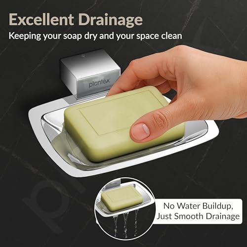 Image of Plantex Soap Holder for Bathroom /304 Grade Stainless Steel Soap Dish /Soap Case /Soap Stand /Bathroom Accessories - Pack of 1 (Tesla, 2701, Chrome)