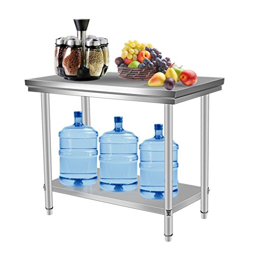 Homgrace Mesa de cocina en acero inoxidable con dos estantes, mesa para la preparación de comida para cocina, 80 x 50 x 85cm